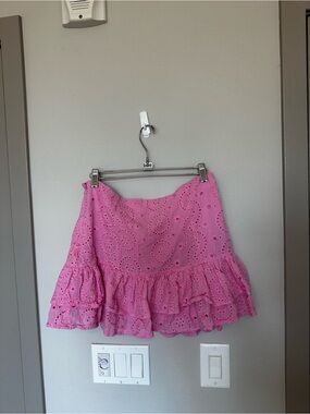 Altar'd State Pink Eyelet Ruffle Mini Skirt